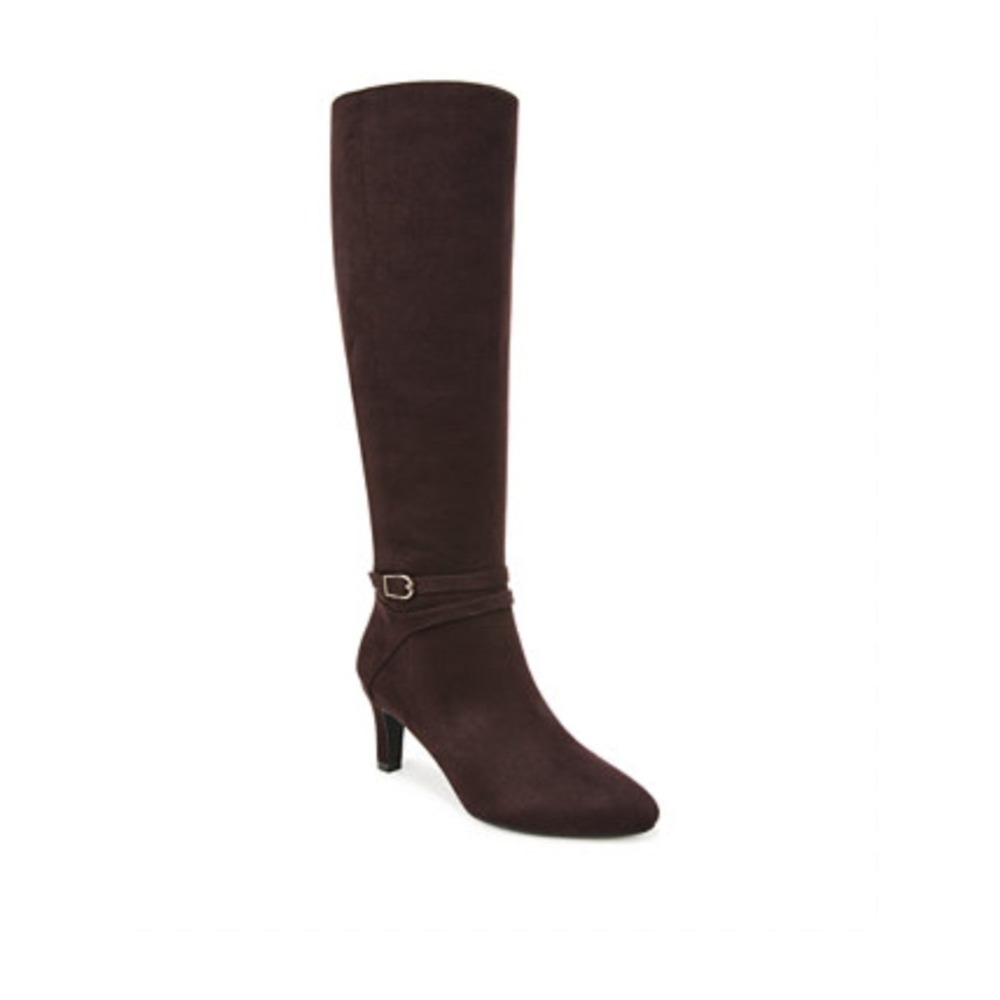 LifeStride Guild Tall Boots Dark Chocolate Brown Faux Suede Pointed Toe 10 M NEW